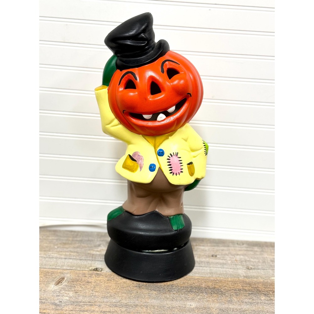 Vintage Light-Up Ceramic Pumpkin Scarecrow – Halloween Decor